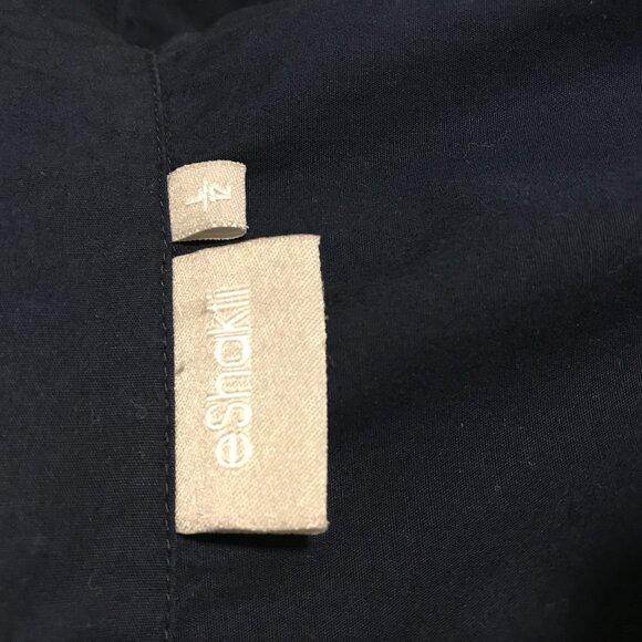 Eshakti 100% Cotton Fit-flare Shirt Dress Cap Sleeves Pockets Navy Womens Large - Picture 5 of 9